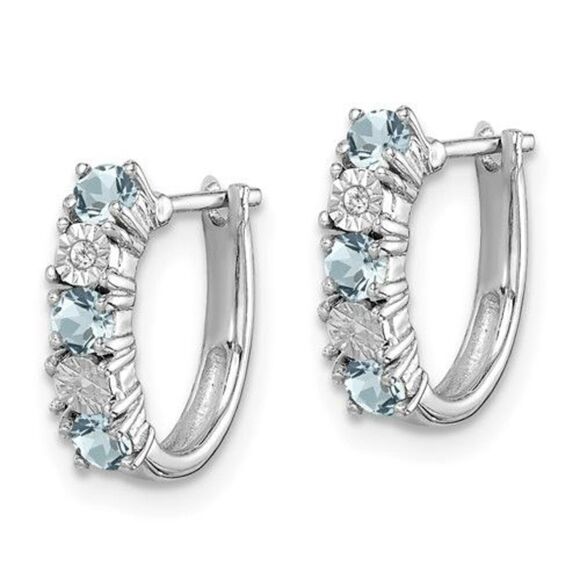 sterling silver Jewelry - Sterling Silver Rhodium-plated Aquamarine and Diamond Earrings